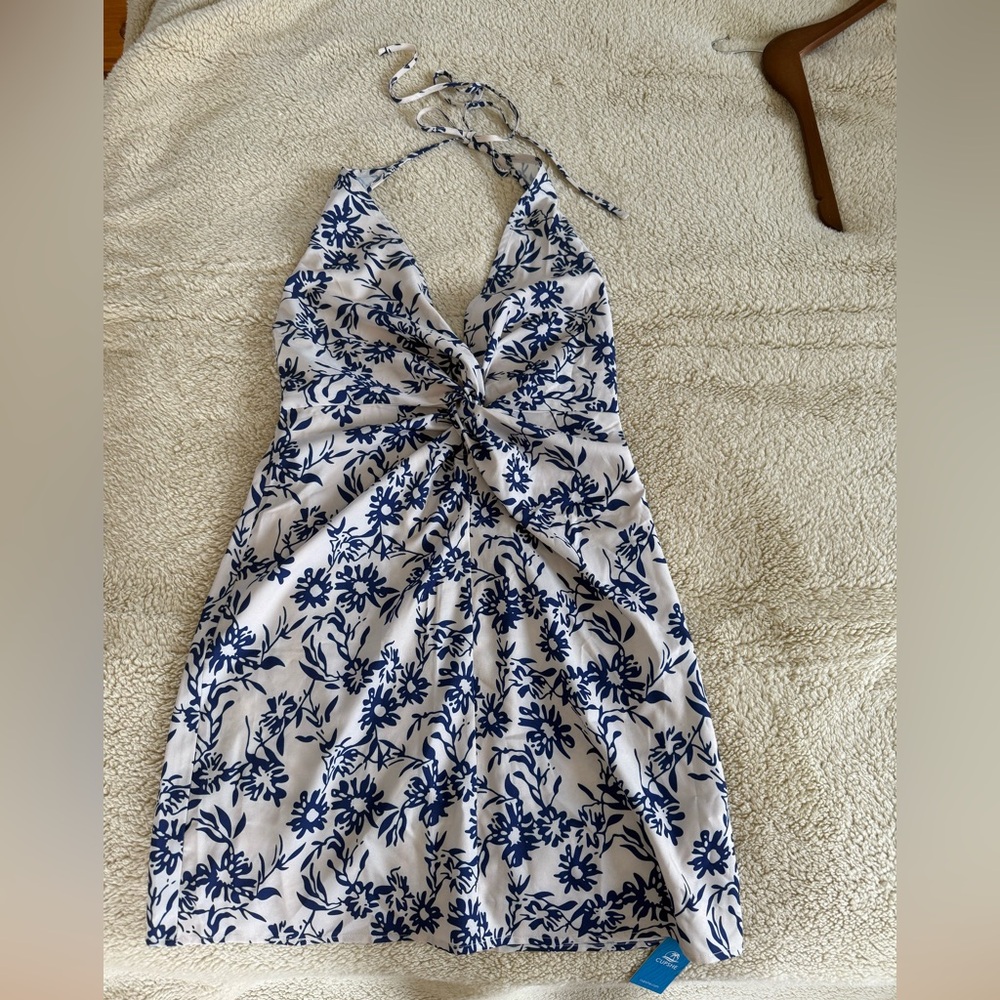 Blue and White Halter Backless Sundress from Cupshe